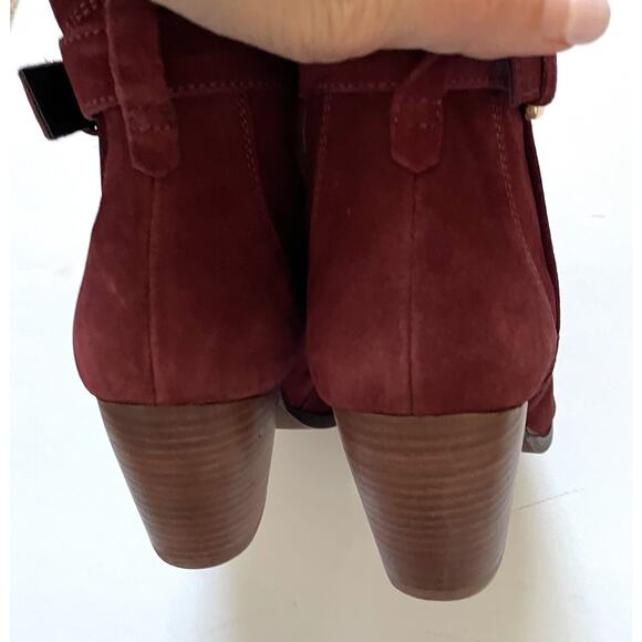Diba Heeled Genuine Suede Buckle Boots Burgundy Red Size 7 NEW - Picture 7 of 9